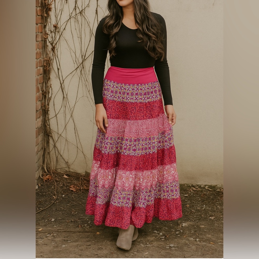 🌿 Indikka Boho Colorful Maxi Skirt